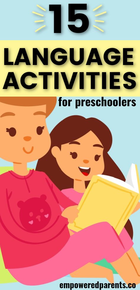 Try these 15 awesome language activities with your preschool and kindergarten kids. Build their expressive and receptive language with fun and interactive games and activities | activities for preschoolers | speech and language activities | language activities for toddlers and preschoolers #preschool #languageactivities Preschool And Kindergarten Activities, Language Lesson Plans For Preschool, Emotions Language Activities Preschool, Pre K Language Activities, Language Arts For Preschool, Language And Literacy Activity Preschool Lesson Plan, Language And Literacy For Toddlers, Language Delay Activities, Language Arts Activities For Preschool