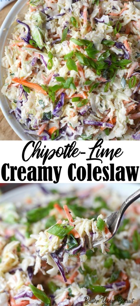 Summer Salads, Coleslaw, Chipotle Coleslaw, Lime Coleslaw, Creamy Coleslaw, Creamy Dressing, Summer Side Dishes, Summer Dishes, Coleslaw Recipe