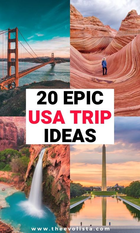 20 Epic USA Bucket List Trip Ideas | USA bucket list places you need to see | Best places to visit in the USA | USA Travel Guide | How to plan a USA road Trip | Best USA road trips | American travel | Domestic travel | Coolest USA trips | Prettiest places to see in the US | US travel destinations | USA National parks | USA travel destinations | United States Travel #USA #Adventure Usa Trips, Usa Bucket List, Usa Trip, Trip Destinations, Visit Usa, Us Road Trip, Usa Travel Guide, Us Travel Destinations, National Parks Usa