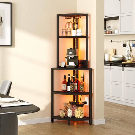 Trent Austin Design® Patria 67" H x 16.5" W Wood Wine Display Rack Corner Storage Shelve with Door & Reviews - Wayfair Canada Corner Bar Ideas For Home, Corner Bar Ideas, Pantry Corner, Bar In Living Room, Corner Bar Cabinet, Dining Room Corner, Corner Shelving Unit, Coffee Lifestyle, Popular Kitchen Designs