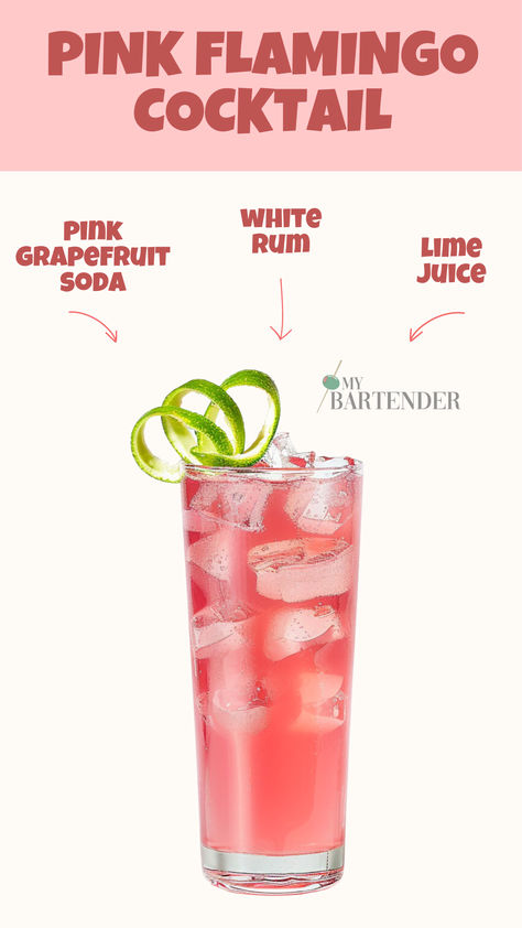 Pink Flamingo Pink Flamingo Cocktail, Easy Pink Cocktail Recipes, Pink Margarita Recipe, Pink Cocktails Recipes, Rum Cocktails Easy, Flamingo Cocktail, Bacardi Cocktail, Vodka Recipes Drinks, Tart Flavors