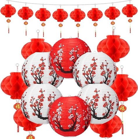 20 Pcs 12 Inches Chinese Japanese Paper Lantern and 8 Inches Chinese Red Paper Lanterns, Cherry Blossom Decorative Hanging Lanterns for Chinese New Year Home Restaurant Wedding Hibachi Party Decor - Amazon.com Lantern Party Decor, Japanese Party, Paper Lanterns Party, Red Lanterns, Japanese Paper Lanterns, Paper Lantern Decor, Chinese Paper Lanterns, Vietnamese Wedding, New Years Wedding