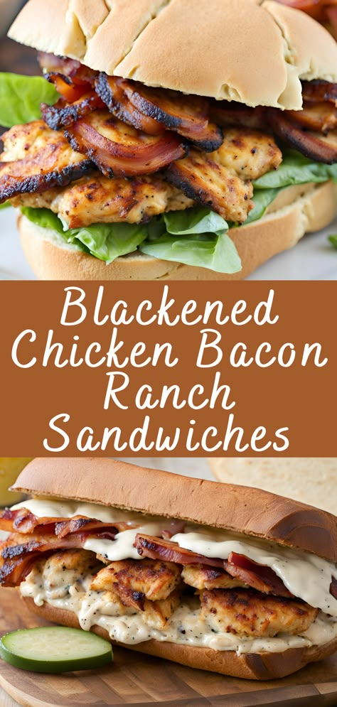 Blackened Chicken Bacon Ranch Sandwiches Recipe | Cheff Recipes Easy Gourmet Sandwiches, Blackened Chicken Sandwich Recipe, Aldi Chicken Sandwich, Chicken Bacon Ranch Hoagies, Grilled Chicken Bacon Ranch Sandwich, Chicken Bacon Ranch Sandwich Recipes, Pickle Chicken Sandwich, Subs Sandwiches Ideas, Chicken Recipes Sandwich