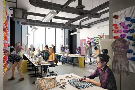 Artscape’s latest creative hub demonstrates a friendly relationship between culture and capital - The Globe and Mail Fashion Design Studio Workspaces, Architectural Renders, Toronto Architecture, Textile Studio, Campus Design, Architecture Drawing Plan, Fashion Designer Studio, Best Smart Home, Innovation Lab