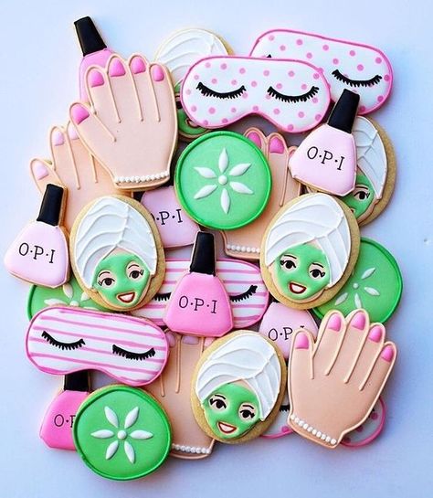 Spa Party Foods, Spa Party Ideas, Spa Cookies, Spa Party Theme, Spa Sleepover Party, Spa Day Party, Kids Spa Party, Girl Spa Party, Kids Spa