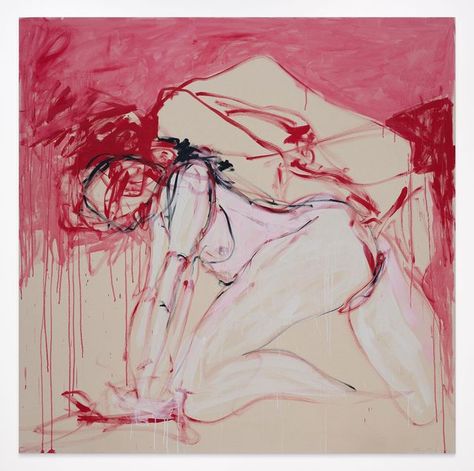 White Cube on Instagram: "In Focus: Tracey Emin, ‘Every Way I See You’ (2022) at Art Basel Miami Beach (Stand E8) In this painting, a female figure, positioned on all fours, is situated in front of a topographical backdrop, with vigorous strokes of red and pink almost enveloping the body and landscape. The posture, combined with the energetic brushwork, implies a struggle to rise up, as if caught in an effort to summon the spirit to carry on. As Tracey has said: ‘The desire of wanting someone Tracey Emin Painting, Painting Ideas On Canvas Body Positivity, Tracy Emin Art, Body Landscape, Tracy Emin, Tracey Emin Art, Mexico Colors, Painting Portfolio, Abstract Figure Art