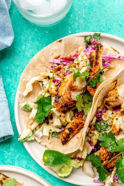 Blackened Fish Tacos with Cabbage Slaw - Fed & Fit Fish Taco Coleslaw Recipe, Fish Taco Cabbage Slaw, Avocado Coleslaw, Fish Taco Toppings, Fish Tacos With Cabbage Slaw, Avocado Slaw, Tacos With Cabbage Slaw, Baked Fish Tacos, Slaw For Fish Tacos