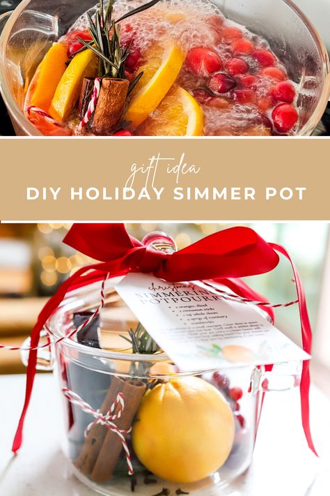 DIY Christmas Simmer Pot Gift Idea + Free Download Simmering Christmas Potpourri Gift, Diy Simmer Pots Gifts, Summer Pot Gift Ideas, Wassail Mix Gift, Mini Xmas Gift Ideas, Holiday Simmer Pot Kits, Simmer Pot Neighbor Gift, Xmas Simmer Pot, Simmer Pot For Christmas