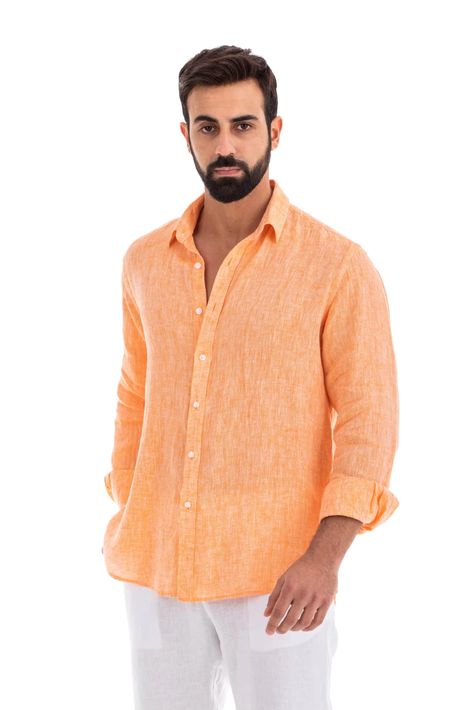 Orange Linen Shirt – Kai Collections Attire Guide, Linen Shirt Outfit, Older Mens Fashion, Shirt Outfit Men, Zodiac Shirts, Mens Casual Outfits Summer, Men Fashion Casual Shirts, Orange Outfit, Linen Shirts