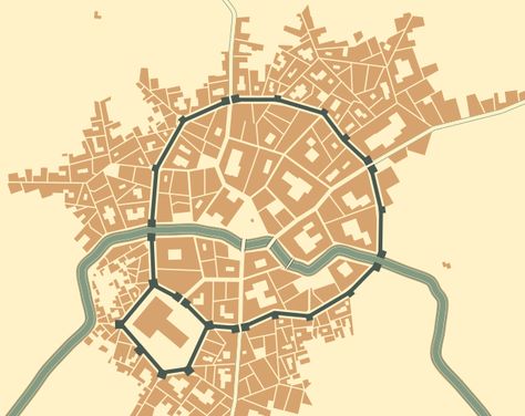 The Medieval City Plan Generator: A Fun Way to Create Your Own Imaginary Medieval Cities | Open Culture City Generator, Fantasy City Map, Fun Stories, Build A Story, Village Map, Map Generator, Storybook Homes, City Plan, Fantasy Town