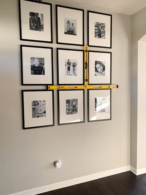 9 Gallery Wall, Farmhouse Wall Gallery, 9 Piece Gallery Wall, Black And White Gallery Wall Dining Room, Picture Wall Small Space, Gallery Wall With 6 Frames, Wall Gallery Photos, Spacing Between Pictures On Wall, Gallery Wall 6 Pictures