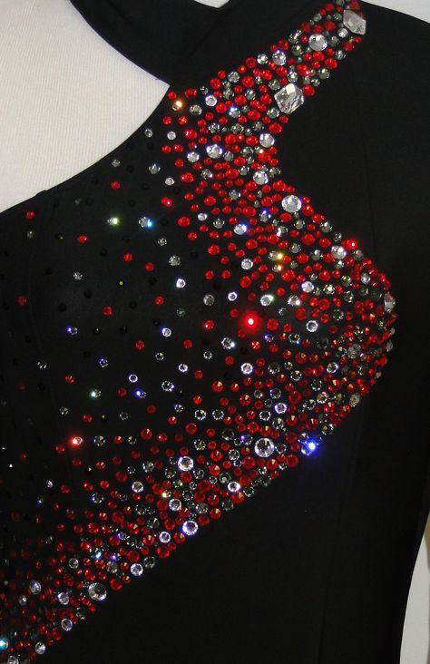 You know you want more Swarovski rhinestones on your ballroom dress! Sk8 Gr8 Designs added red, black, and crystal Swarovski rhinestones to this black ballroom dress. www.sk8gr8designs.com or email info@sk8gr8designs.com Dani Harmer, Black Ballroom Dress, Baton Twirling Costumes, Custom Figure Skating Dresses, Perfect Competition, Twirling Costumes, Denise Van Outen, Rhinestone Designs Pattern, Rhinestone Costumes