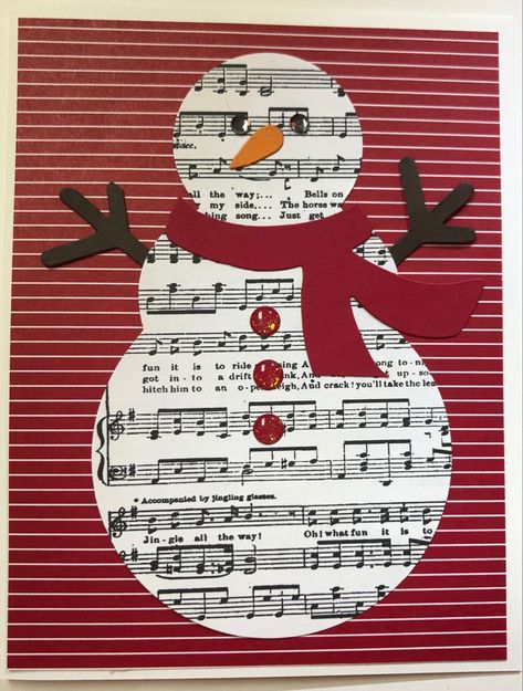 Music Christmas Cards Handmade, Music Themed Christmas Cards, Sheet Music Christmas Cards, Music Sheet Crafts, Xmas Card Craft, Fabric Christmas Cards, Diy Holiday Cards, Unique Christmas Cards, Fabric Postcards