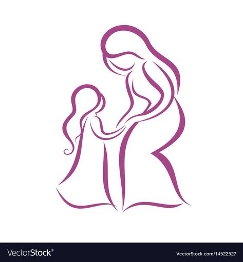 Mom And Daughter Symbols, Line Art Mom And Daughter, Mother And Daughter Symbol, Mother Symbol, Mother Daughter Symbol, Mother And Daughter Drawing, Daughter's Day, Mom Drawing, Mother Daughter Tattoo