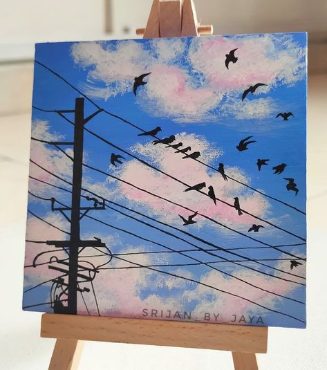 Acrylic paints on 4x4" wooden base A4 Acrylic Painting, Nature Aesthetic Painting Easy, Lofi Painting Acrylic, Arcliyc Painting On Canvas, 4x4 Canvas Paintings, 4x4 Canvas Ideas, 4x4 Painting, Canvas Art Painting Acrylic, Sky Art Painting