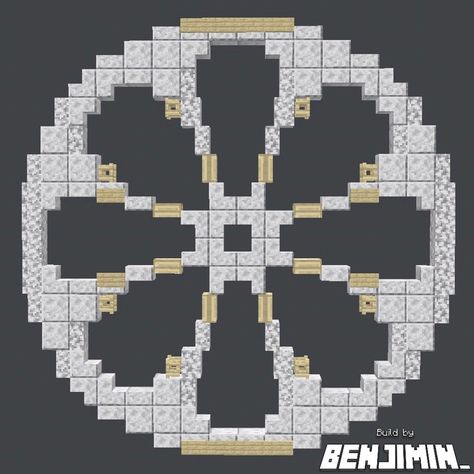 15.5 diameter Rose Windows! 🔥 But with a 2x2 center 🧍‍♂️ How 15.5 block wide diameter? I look at blocks in pixels which allows me to, with the use of stairs, walls, slabs, skulls, trap doors, gates and signs, create even smoother circles and shapes! 💪🏻 Why the 2x2 center? Cause I wanted to challenge myself! I love giving myself a challenge and this certainly was one. I do think I managed pretty well in the end. (Even though some look a bit too square-ish for my taste) 👀 Swipe for full pict... Circle Door Minecraft, Circle Window Minecraft, Minecraft Spiral Stairs, Minecraft Square, Minecraft Gate, Minecraft Circle, Minecraft Circles, Minecraft Castle Designs, Minecraft Templates