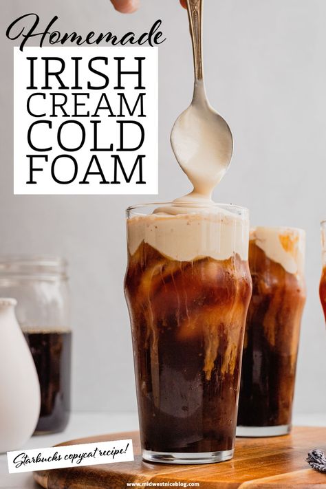 Irish Cream Cold Foam, Homemade Sweet Cream, Irish Cream Syrup, Cold Foam Cold Brew, Homemade Cold Brew Coffee, Cream Cold Foam, Homemade Irish Cream, Nespresso Recipes, Cold Brew Coffee Recipe