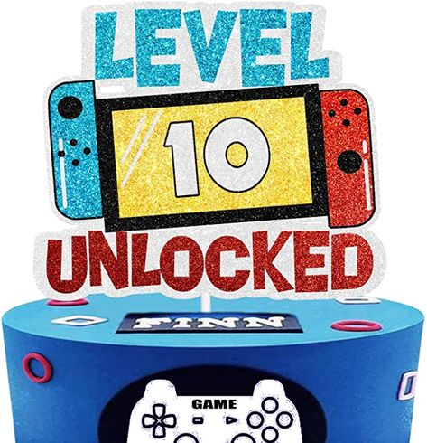 Amazon.com: Level 10th Unlocked Cake Topper - Electronic Games Theme Boys Birthday Party Decorations Supplies - 10th Happy Birthday : Grocery & Gourmet Food Happy Birthday Games, Boys Birthday Party Decorations, Birthday Party Images, Boys Birthday Party, Boy Birthday Decorations, Birthday Toys, Game Themes, Edible Cake Toppers, Kids Party Decorations