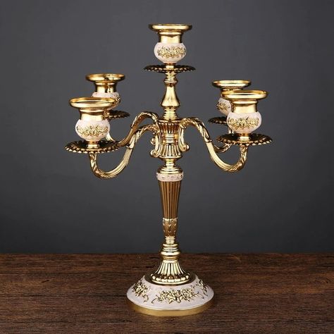 Bronze Candelabra $25.53 bit.ly/3hCYQMU Retro Candle, Bamboo Candle, Romantic Candle Light Dinner, Elegant Candle Holders, Elegant Candle, Metal Candelabra, Romantic Vibes, Candlelight Dinner, Romantic Candlelight