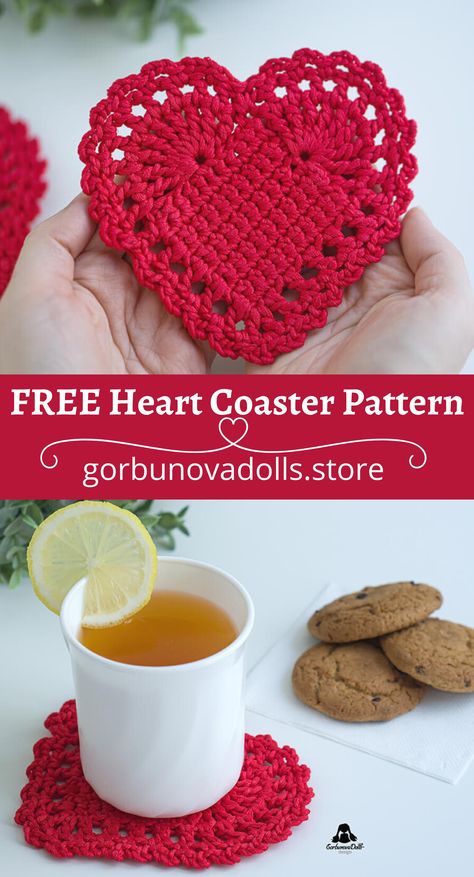 Crochet Heart Coaster Crochet Heart Coaster, Custard Pies, Free Heart Crochet Pattern, Crocheted Heart, Crochet Valentine Patterns, Heart Coaster, Crochet Coasters Free Pattern, Coaster Pattern, Crocheted Patterns