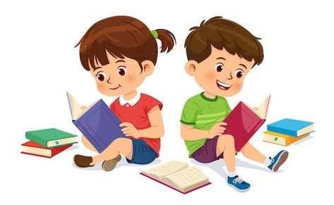 Vector cute boy and girl are relaxing an... | Premium Vector #Freepik #vector #children-book #children-reading #student-cartoon #study-cartoon Student Studying Cartoon, Studying Cartoon, Study Pictures Student Cartoon, Reading A Book Drawing, Reading Pictures Cartoon, Study Cartoon, Student Reading Book, Cartoon Reading Book, Cartoon Study