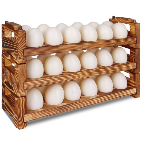 PRICES MAY VARY. Measures is 14.3" X 4.3" X 13"H, Stack able with 36 eggs, 3 pieces in set. Made of durable pinewood with firewood craft, rustic primitive style design. Prefect decorative accents for home, kitchen, counter and table. Each tier of this cute 3-tier egg holder has 12 rounded spots for fresh eggs and can hold up to 36 eggs. Each spot is round and hollow, providing full protection and ventilation to keep fresh eggs longer. The egg racks are easy to install, simply screw on the ends o Farm Egg Holder, Counter Egg Holder, Egg Storage Countertop, Countertop Wood, Wooden Egg Holder, Eggs Deviled, Fresh Egg, Egg Holders, Egg Container