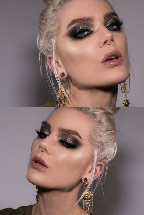 Scott Barnes Makeup Looks, Rebellious Makeup Look, Heavy Metal Eye Makeup, Smokey Eye Rhinestone Makeup, Dark Bold Makeup, Rock Makeup Looks Smokey Eye, Rocker Glam Makeup, Female Rockstar Makeup, Dark Dramatic Makeup