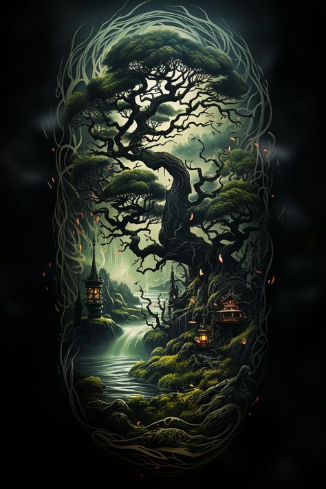 Forest Galaxy Tattoo, Fantasy Landscape Tattoo, Gothic Forest Tattoo, Realistic Forest Tattoo, Fantasy Forest Tattoo, Enchanted Forest Tattoo, Rainforest Tattoo, Tattoo Designs Dark, Tattoo Designs Realistic