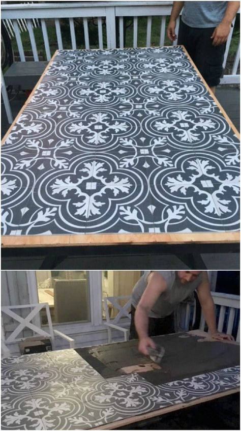 18 Innovative Repurposing Projects to Upcycle Flooring Tiles Tile Patio Table, Tiles Diy, Patio Furniture Layout, Diy Outdoor Table, Tile Covers, Diy End Tables, Flooring Tiles, Diy Sofa Table, Patio Tiles