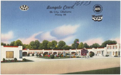 1. "Bungalo Court, Elk City, Oklahoma, Hiway 66." Wyandotte Michigan, Tourism Ads, Downtown Oklahoma City, Classic Americana, My Childhood Memories, Atlantic City, City Living, St Paul, The Loop