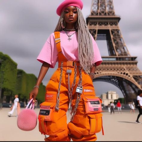 In the heart of Paris, she strides confidently, her faux locs catching the wind. The Eiffel Tower stands tall behind her, as if applauding her bold fashion choices. Send a DM to join the class Bold Clothing, Group Outfits, Merch Ideas, Fasion Outfits, Glam Outfit, Fashion Design Portfolio, Crochet Inspo, Cute Nike Shoes, Clothing Designs