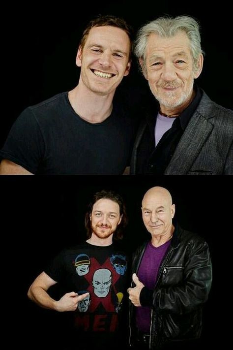 young vs old : Michael Fassbender & Ian McKellen  James McAvoy & Patrick Stewart Eurythmics Sweet Dreams, Wolverine Movie, Professor X, Ian Mckellen, Patrick Stewart, Uncanny X-men, Dc Movies, Nerd Life, Man Movies