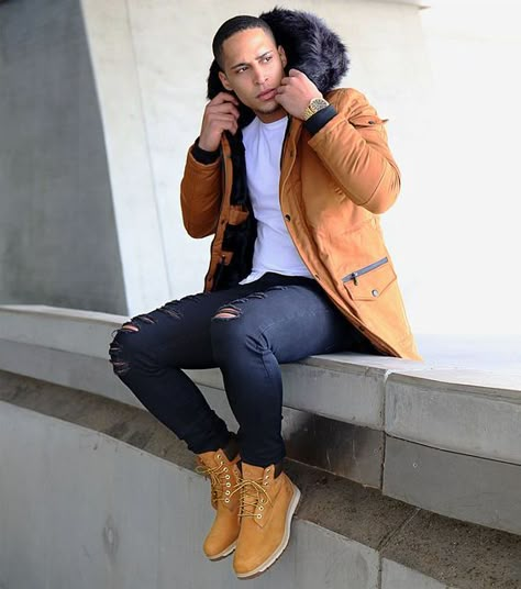 Timberland Outfits Hombres, Mens Casual Work Clothes, Timberland Outfit, Outfit Botas, Timberland Outfits, Black Men Street Fashion, Men Street Fashion, Hipster Mens Fashion, Dress Well