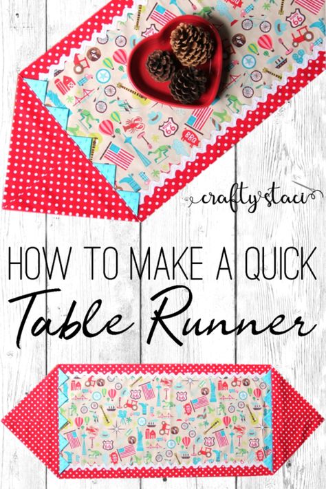 Quick Table Runner — Crafty Staci Beginner Sewing Projects Easy, Table Runner Pattern, Leftover Fabric, Quilted Table Runners, Sewing Table, Sewing Projects For Beginners, Easy Sewing Projects, Love Sewing, Mug Rugs