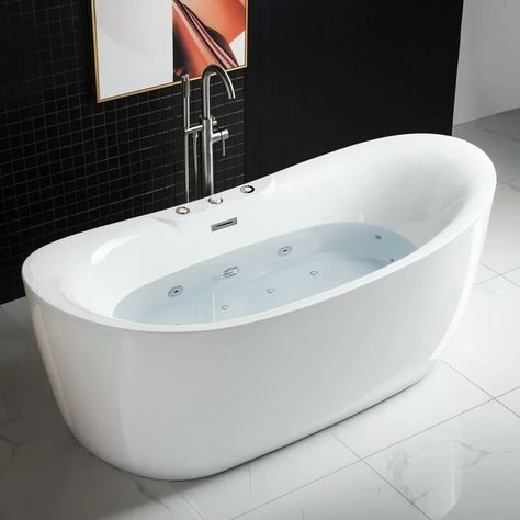 Freestanding Jetted Tub, Slipper Bathtub, Air Bathtub, Cast Iron Bathtub, Tub Ideas, Whirlpool Tub, Chrome Faucet, Standing Bath, Freestanding Bathtub