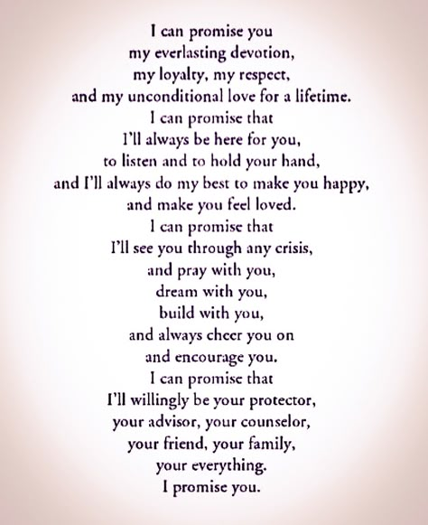 "I Promise You" wedding vows. Promise To Husband Quotes, Wedding Vowels To Wife, Promise Vows Future Husband, Christian Wedding Vows To Wife, Promise Ring Vows For Him, Wedding Vows That Make You Cry To Wife, Country Wedding Vows, His And Hers Vows, My Promise To You Boyfriend