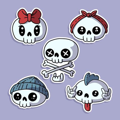 Kawaii Skull Sticker Collection Alien Monsters, Kawaii Skull, Skull Cartoon, Aztec Artwork, Tattoo 2024, Cartoon Skull, Stickers Ideas, Girl Skull, Cute Skull