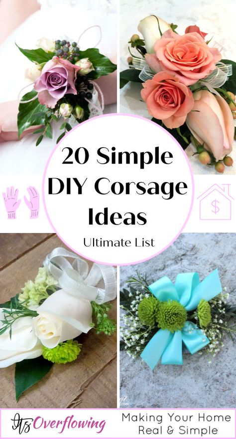 20 Simple DIY Corsage Ideas  How To Make A Corsage How To Make A Wedding Corsage, Diy Corsage Wristlet Prom, Diy Rose Corsage, How To Make A Wrist Corsage Diy Simple, Diy Wrist Corsage Tutorial, Diy Mother’s Day Corsage, Corsage Alternatives Diy, Make Your Own Corsage, Homemade Corsage And Boutonniere