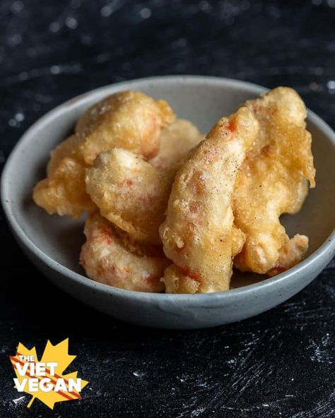 Vegan Tempura - The Viet Vegan Vegan Tempura, Recipes Vietnamese, Vegan Shrimp, Vegan Asian Recipes, Tempura Batter, Sweet Potato Slices, Batter Recipe, Tofu Dishes, Deep Frying