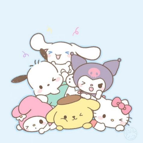 Kuromi And Friends Wallpaper, All Sanrio Characters Together, Friends Aesthetic Cartoon, Sanrio Characters Together, Hello Kitty And Friends Wallpaper, Sanrio Characters Wallpapers, Sanrio Drawings, All Sanrio Characters, Hello Kitty N Friends