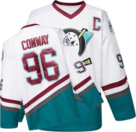 Mighty Ducks Jersey, Adam Banks, Charlie Conway, Hockey Sweater, Jersey Movie, Stitched Letters, Minnesota North Stars, Boys Hockey, Jersey Party