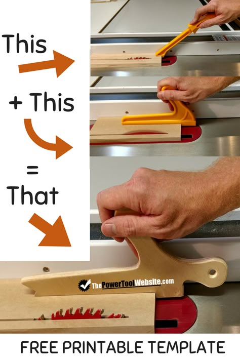 Beginner woodworking projects - be safe and use a table saw push stick. This combo stick / shoe saves space and works on any standard cut with the table saw. Table saw push stick you can make yourself for multi-purpose use and added safety. #woodworkingjigs #tablesaw #pushsticks #woodshop #woodworking #thepowertoolwebsite Table Saw Push Stick, Table Saw Table, Push Stick, Table Saw Jigs, Saw Table, Woodworking For Beginners, Outils De Menuiserie, Woodworking For Kids, Woodworking Table