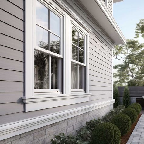 5+ Stunning Examples of Outside EPS Window Trim Enhancing Home Exteriors • 333+ Images • [ArtFacade] White Framed Windows Exterior, Exterior Millwork Ideas, Adding Trim To Exterior Windows, Simple Exterior Window Trim, Wide Exterior Window Trim, Window Trim Ideas Exterior Curb Appeal, Front Picture Window Ideas, Modern Exterior Window Trim Ideas, External Window Trim