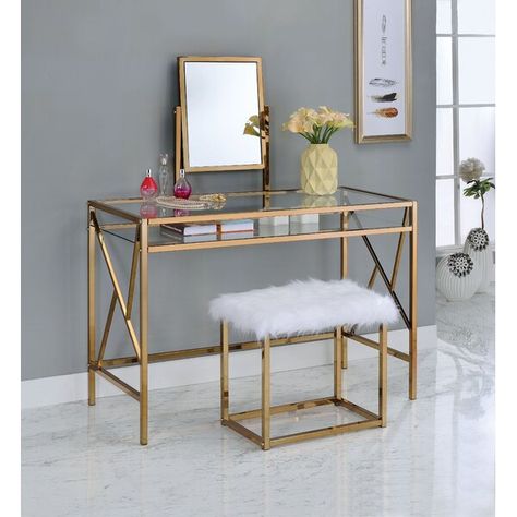 Bedroom Vanity Set, Vanity Table Set, Contemporary Vanity, Vanity Set With Mirror, Upholstered Stool, Glass Vanity, Bedroom Vanity, Coaster Furniture, Vanity Table