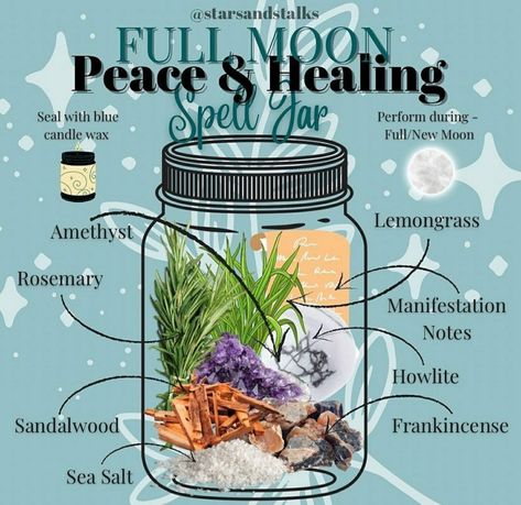 Moon Spell Jar, Healing Spell Jar, Full Moon Spells, Healing Spell, Wicca Recipes, Peace And Healing, Witchy Garden, Spells For Beginners, Moon Spells