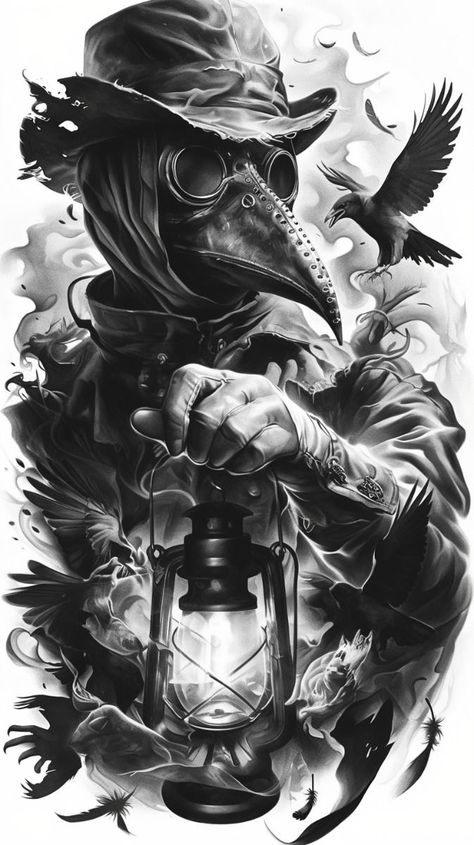 Creepy Tattoos Gothic, Gothic London, Plague Doctor Tattoo, Doctor Tattoo, Reaper Tattoo, Skull Sleeve Tattoos, Tattoo Master, Creepy Tattoos, Halloween Tattoo