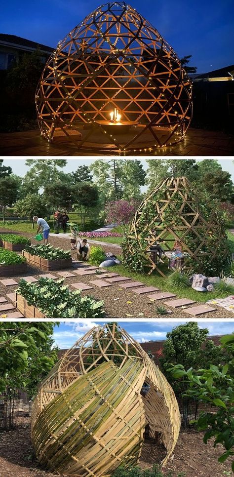 Bamboo Decor Ideas Outdoor, Bamboo Structure Design, Bamboo Outdoor Ideas, Building With Bamboo, Bamboo Crafts Garden, Bamboo Structure Architecture, Diy Bamboo Decoration, Bamboo Roof Design, Bamboo Tipi