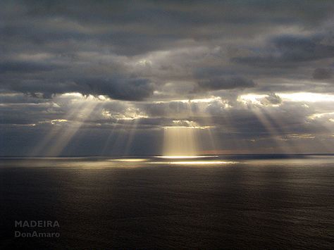 Another beautiful show - Madeira Portugal Crepuscular Rays, Dark Skies, Natural Phenomena, Beautiful Sky, Heaven On Earth, Super Hero, Natural Wonders, Wonders Of The World, Great Places