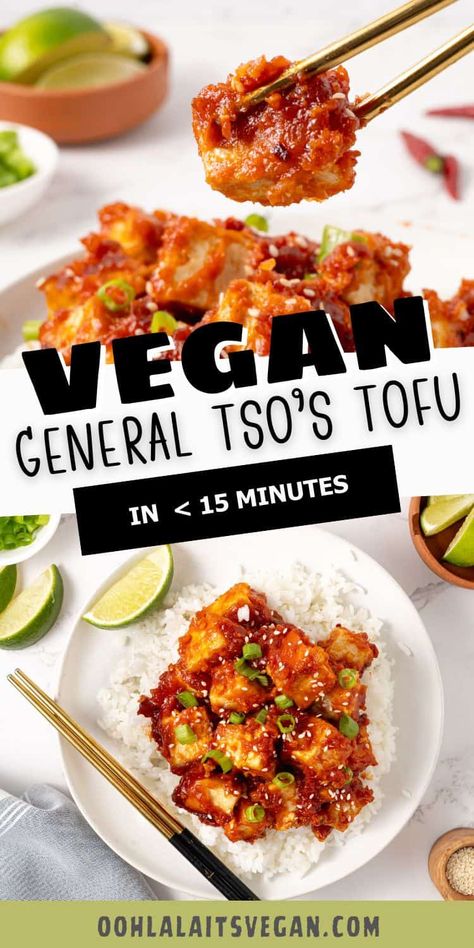 This crispy General Tso Tofu makes for an easy vegan stir fry. 100% plant-based. Easy to make. Ready in less than 15 minutes. The General Tso's Tofu marinade is the best. It really makes the dish so savory and delicious. Tofu recipes are fantastic, but only if you know how to cook tofu. My easy step-by-step instructions guide you to making the crispiest tofu ever. This is one of those vegan dinner recipes you'll make again and again. Easy Vegan Stir Fry, General Tso Tofu, Cook Tofu, Tofu Recipes Healthy, Tofu Recipes Easy, Tofu Marinade, Vegan Stir Fry, Tofu Vegan, General Tso