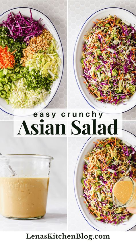 This Asian Salad comes together in 15 minutes and requires no cooking! It features a vibrant medley of crisp, colorful veggies and a creamy miso ginger dressing. With the addition of crunchy peanuts, it’s perfect as a refreshing side or a light main course. Asian Grain Salad, Essen, Miso Salad Dressing Recipe, Easy Asian Salad, Salad With Miso Dressing, Miso Salad Dressing, Miso Salad, Miso Recipes, Crunchy Asian Salad